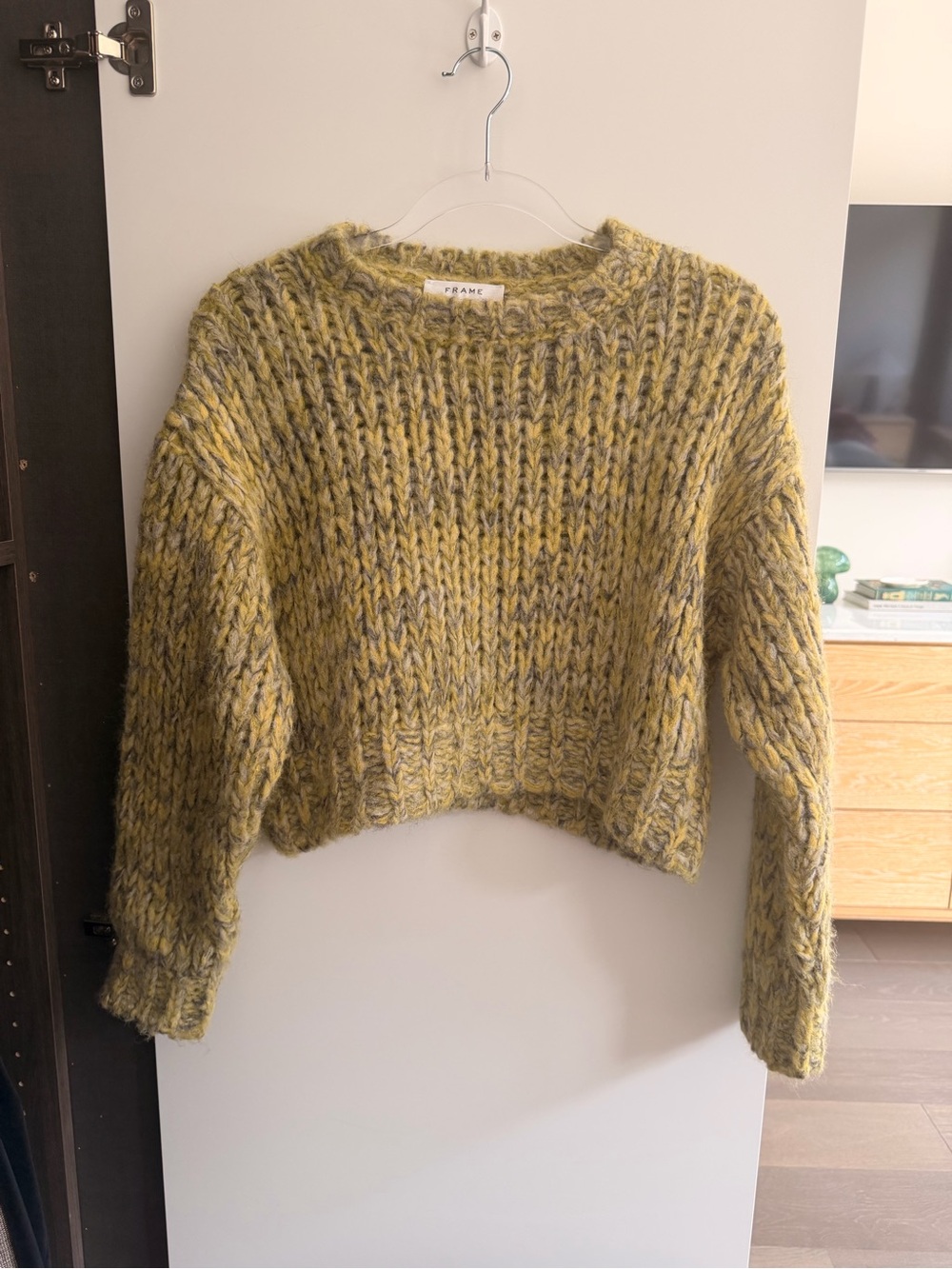 Frame Denim Cropped Marled Olive Sweater